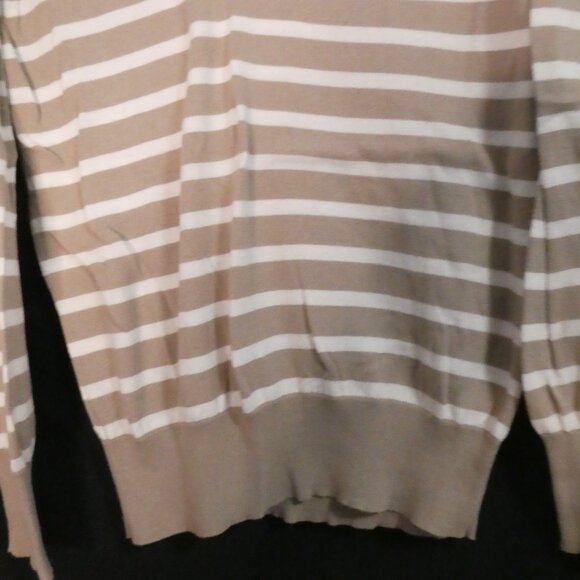 GEORGE | medium | Beige and White Striped V-Neck Lightweight Sweater - Picture 7 of 14